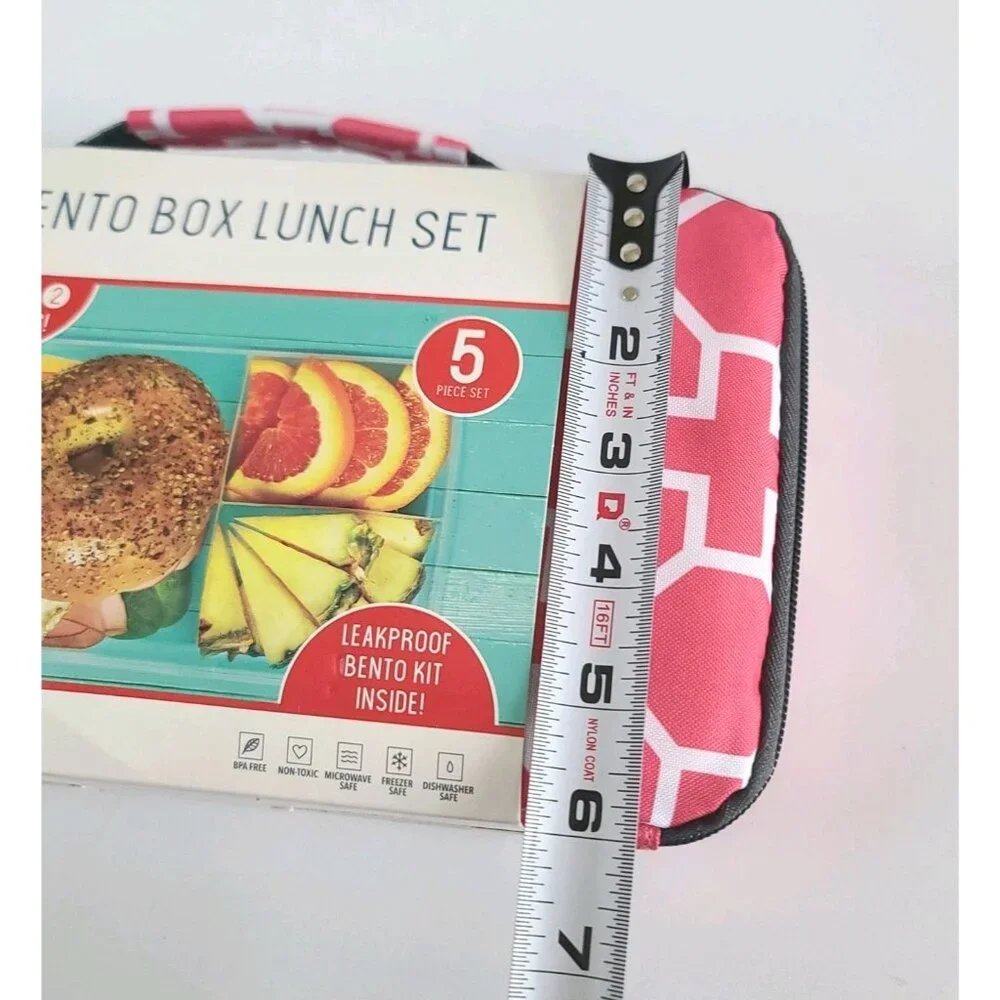 Fit & Fresh Bento Lunch Set 5 Pc Pink w 2 Ice Packs Insulated Zip Bag NEW